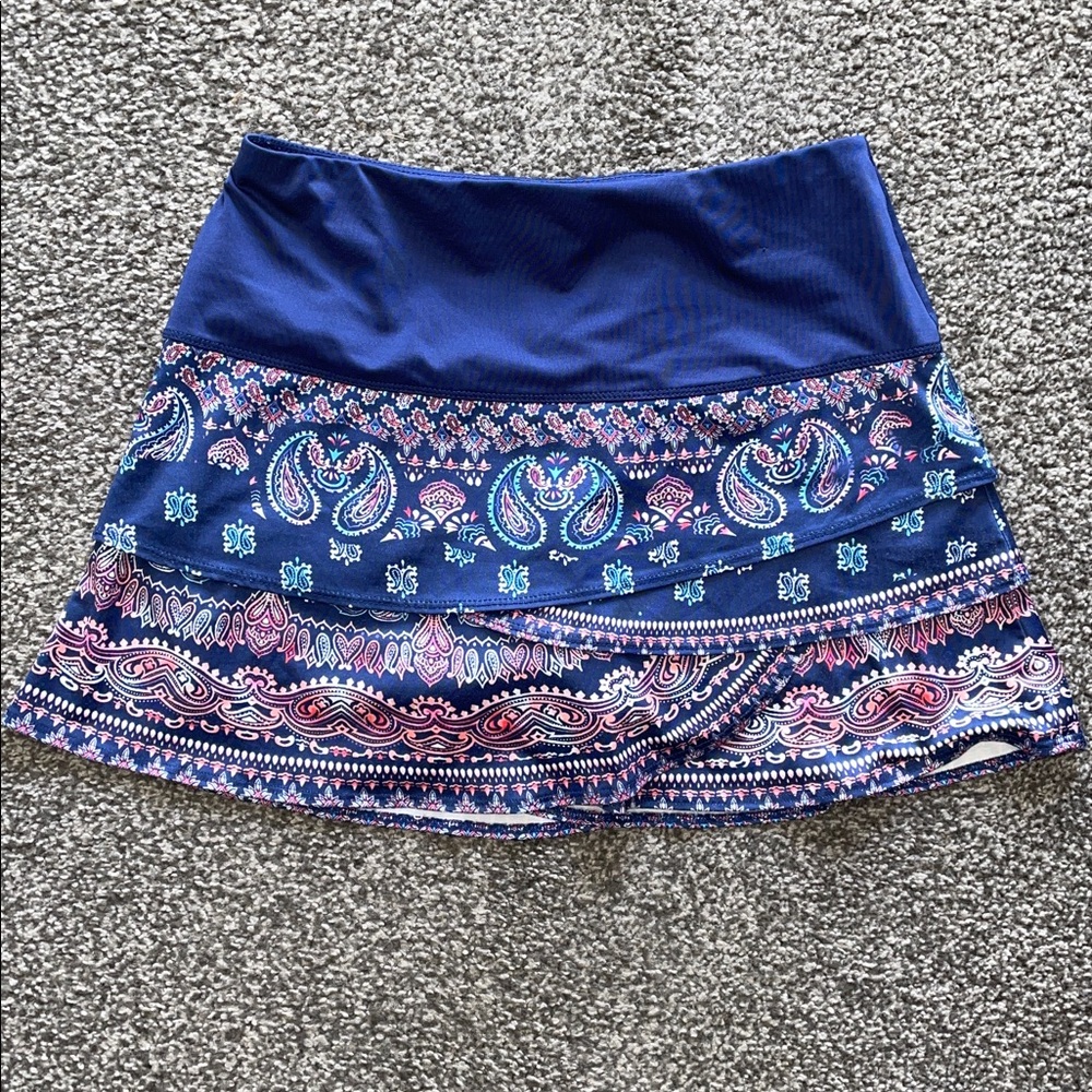 Lucky In Love Navy Paisley Scalloped Tiered Mini Skort Size Medium